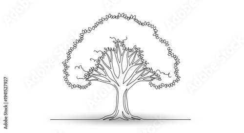 Detailed Illustration of a Large Tree with Extensive Branches.