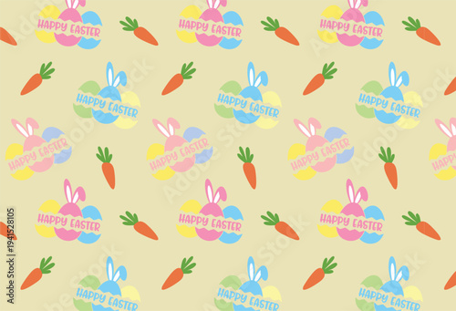 Happy Easter Bunny Ears and Spring Wallpaper Seamless Pattern Background, Happy Easter Day pattern design, seamless and floral Easter pattern, Easter egg wrapper decoration vector.