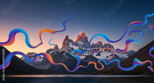 Colorful Tentacles Wrapping Around Mountain Landscape.