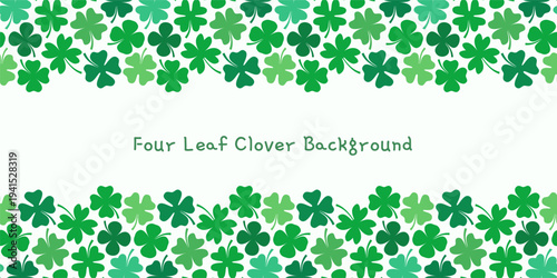 Green four leaf clover vector background with copy space, simple banner for St. Patrick's Day designs, flyers, brochures