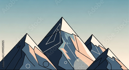 Majestic Snow-Capped Mountain Peaks Under Clear Sky.