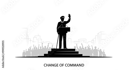 Leader Speaking to Crowd at Podium, Change of Command Ceremony