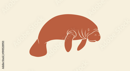 Manatee Illustration Simple Marine Mammal Art.
