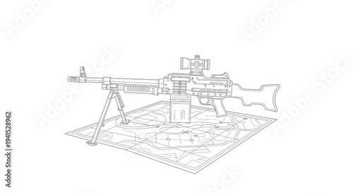 Machine Gun with Bipod and Scope on Map