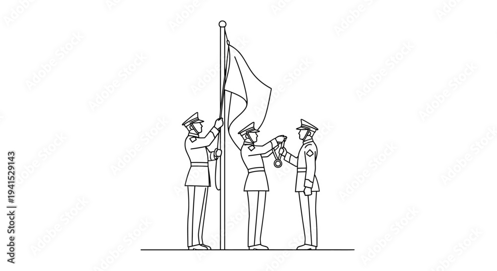 Obraz premium Military Ceremony: Flag Raising and Medal Award by Officers in Uniform