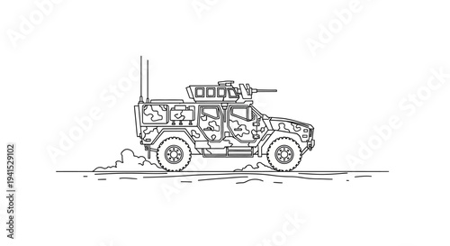 Military Armored Vehicle Line Art Illustration