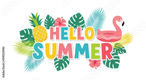 Hello Summer tropical greeting vector illustration