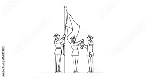 Military Ceremony: Flag Raising and Medal Award by Officers in Uniform