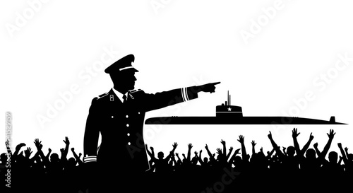 Military Leader Directs Submarine Launch Amidst Cheering Crowd