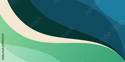 Abstract green and blue wave fluid background with overlap papercut shapes pattern element concept dynamic background. Trendy banner style.