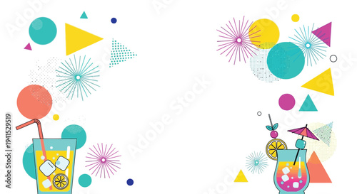 Set of 2 colorful cocktail illustration vector