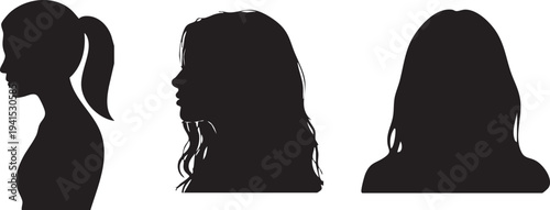 Female Profile Silhouette Set Diverse Women User Icons Head and Shoulder Vector