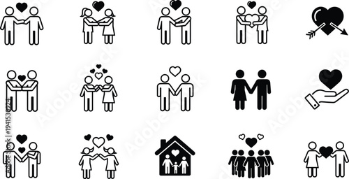 Love relationship and family icons set couple affection vector illustration collection