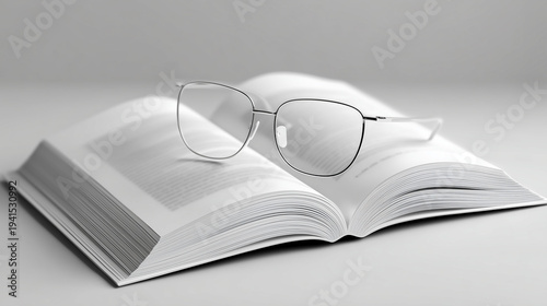 Book with glasses on minimalist studio setup
