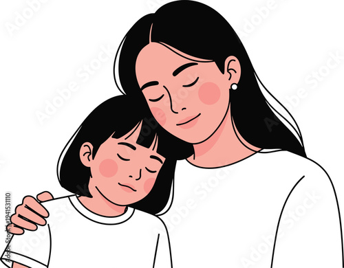 Mother and daughter hugging together love care parenting vector illustration