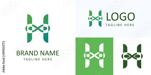 H bio logo with infinity symbol for biotechnology science and health brand identity