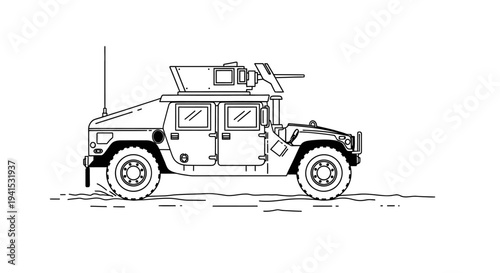 Military Humvee Vehicle Line Art Illustration