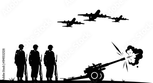 Military Salute: Soldiers Fire Cannon as Jets Fly Over