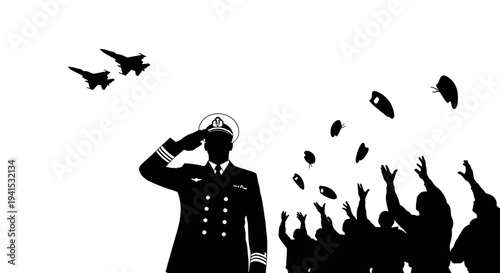 Military Salute: Pilot Honored with Jet Flyover and Crowd Celebration