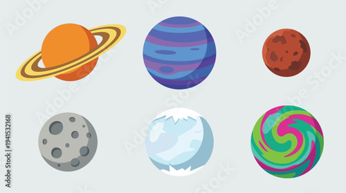 Flat Design Colorful Planets Collection with Different Atmosphere Style Category