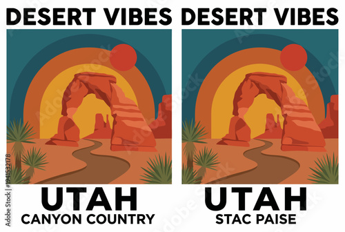 An alluring desert landscape featuring the iconic arches of Utah, showcasing rich colors and natural formations that reflect a serene sunset ambiance in a vast terrain.