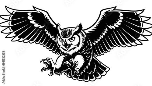Wallpaper Mural Majestic Owl In Flight, Black and White Graphic Illustration Torontodigital.ca