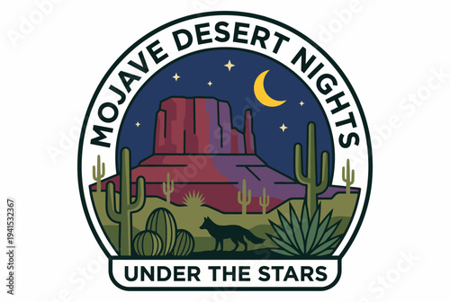 Wallpaper Mural An enchanting image capturing the beauty of the Mojave Desert at night, featuring a serene landscape with a silhouette of a fox under a starlit sky and cacti. Torontodigital.ca