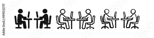 Office Workers with Laptops Icons - Remote Work and Coworking Concept