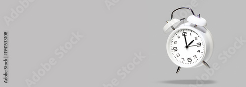 Wallpaper Mural White bell alarm clock hovering over grey background. 2 to 3 clock concept isolated. daylight savings time change concept Torontodigital.ca