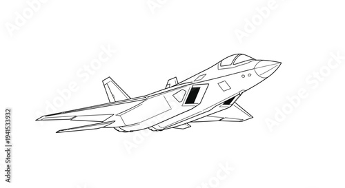 Modern Fighter Jet Blueprint Drawing, Stealth Aircraft Outline, Military Aviation Concept