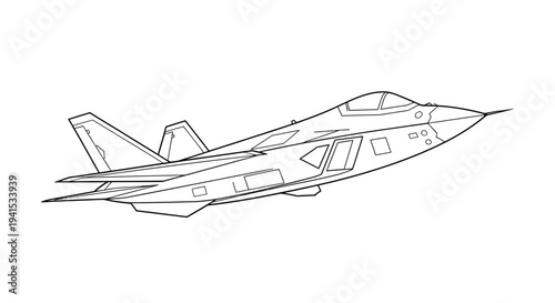 Modern Fighter Jet Blueprint Outline, Stealth Aircraft Design, Military Aviation