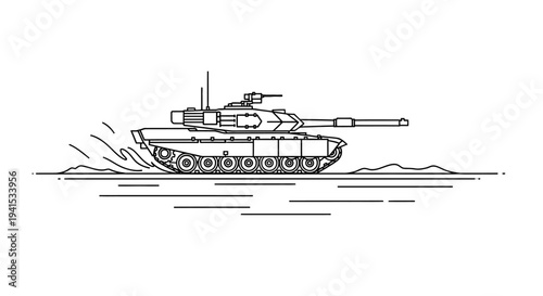 Modern Military Tank Illustration - Line Art Drawing