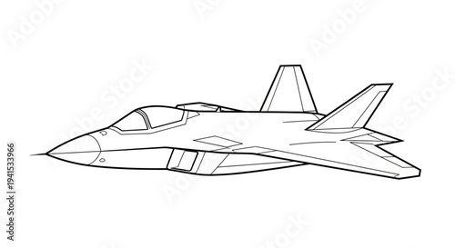 Modern Fighter Jet Blueprint Outline, Stealth Aircraft Design, Military Aviation Technology