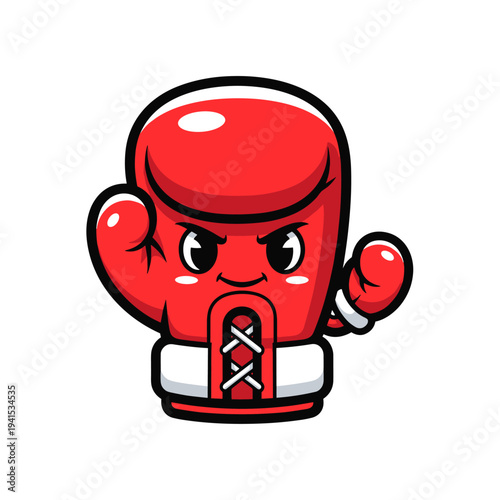 Cartoon mascot of a determined red boxing glove