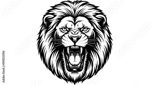 Fierce Lion Head Roaring, Black and White, Majestic Wild Animal Portrait