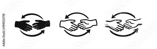 Partnership Agreement Cycle Icons Set. Business Collaboration and Deal Renewal Concept Vector Illustration in Three Styles