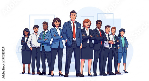 Confident business team standing together in professional attire