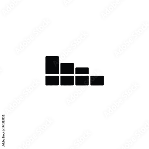 Black geometric shapes forming a descending staircase pattern on a white background squares rectangles