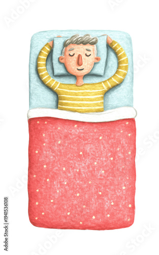 Illustration of relaxed sleeping man.