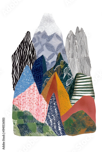 Different textures and patterns collage of mountains.
