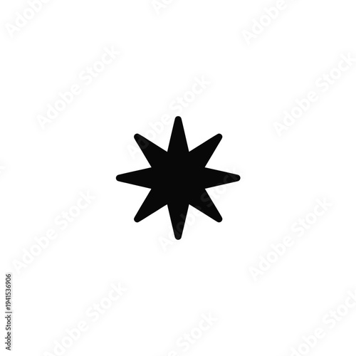 Solid black starburst with eight pointed rays on white background attention symbol