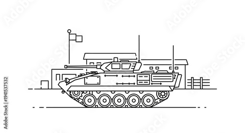 Modern Military Tank Illustration - Line Art Style