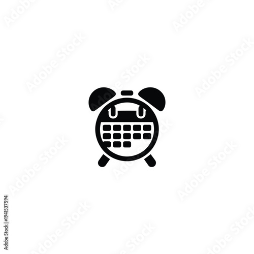 Solid fill of a black alarm clock with a calendar display digital