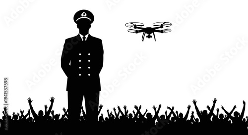Official Overseeing Drone Surveillance Over Cheering Crowd