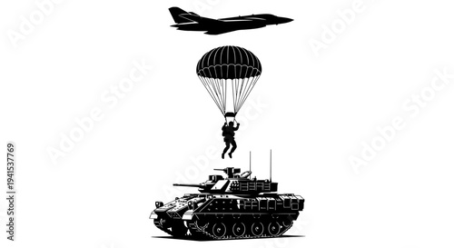 Paratrooper with Tank and Jet Silhouette