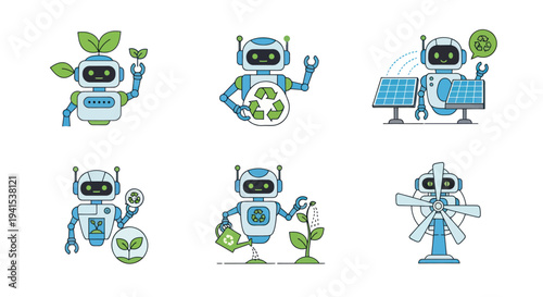 Set of Eco-Friendly Robots Promoting Green Technology and Sustainable Living Concepts.