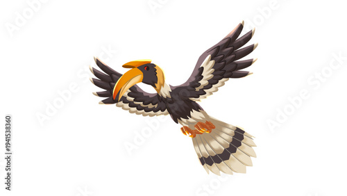 Great Hornbill Bird Vector Illustration