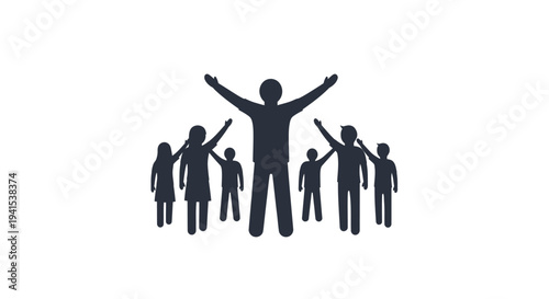 Diverse group of people celebrating with arms raised in unity and joy.