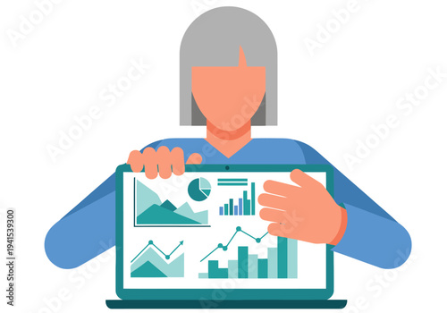 An analyst examines data on a laptop, showcasing insightful charts. Modern, professional, and visually engaging, perfect for business and data visualization concepts.