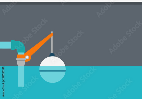 A clean, flat illustration showcases a hydroponic tank with a float valve. The design highlights the system's functionality and modern aesthetic. Ideal for educational or informational visuals.
